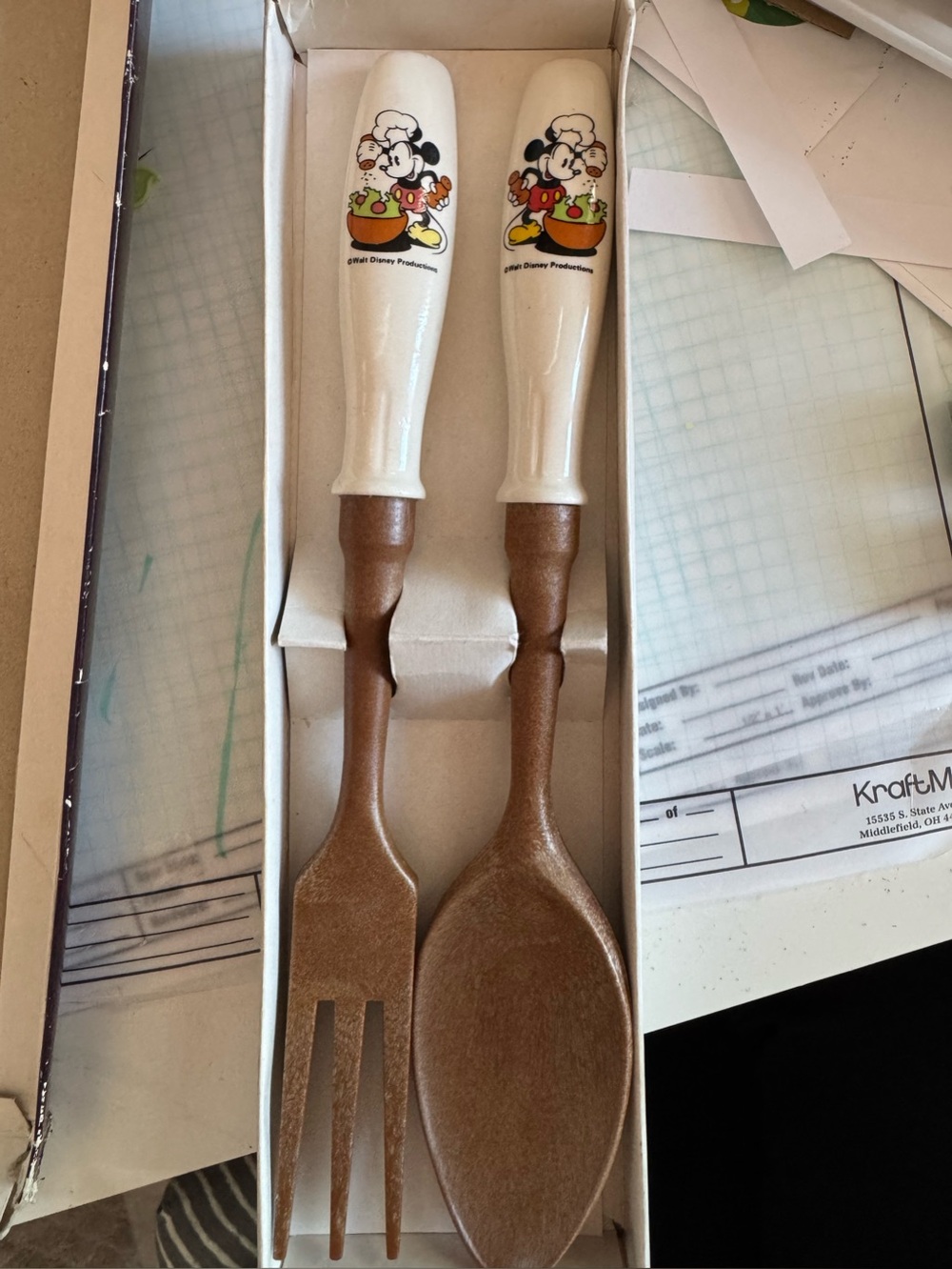 Vintage Mickey Mouse Kitchen Spoon and Fork salad set